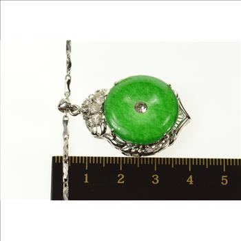 18K Jadeite Retro Ornate CZ Statement Chain White Gold Necklace 24.5