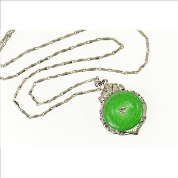 18K Jadeite Retro Ornate CZ Statement Chain White Gold Necklace 24.5