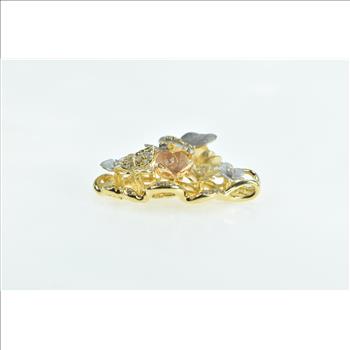 18K JY Designer Diamond Butterfly Flower Statement Yellow Gold Pendant