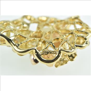 18K JY Designer Diamond Butterfly Flower Statement Yellow Gold Pendant