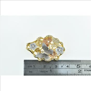 18K JY Designer Diamond Butterfly Flower Statement Yellow Gold Pendant