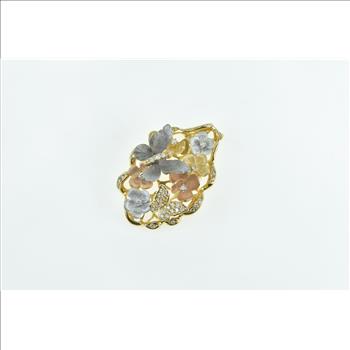 18K JY Designer Diamond Butterfly Flower Statement Yellow Gold Pendant
