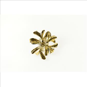 18K JY Designer Pearl Enamel Diamond Flower Yellow Gold Pendant