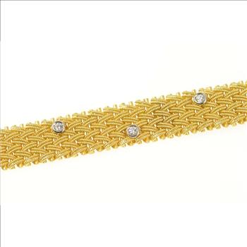 18K La Pepita 0.76 Ctw Diamond Woven Chain Yellow Gold Bracelet 7.25
