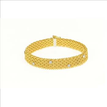 18K La Pepita 0.76 Ctw Diamond Woven Chain Yellow Gold Bracelet 7.25