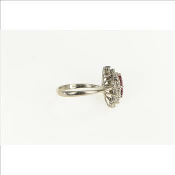 18K Marquise Ruby Diamond Halo Cluster Vintage White Gold Ring, Size 7