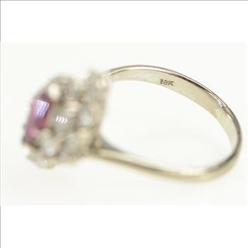 18K Marquise Ruby Diamond Halo Cluster Vintage White Gold Ring, Size 7