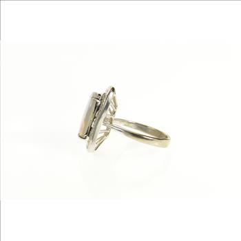 18K Massive 15.5x9.5mm Opal 1.25 Ctw Diamond White Gold Ring, Size 8
