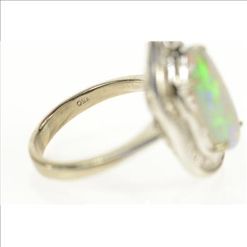 18K Massive 15.5x9.5mm Opal 1.25 Ctw Diamond White Gold Ring, Size 8