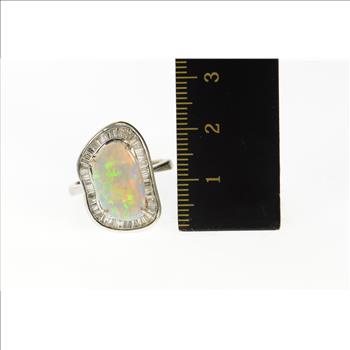 18K Massive 15.5x9.5mm Opal 1.25 Ctw Diamond White Gold Ring, Size 8