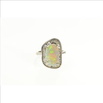 18K Massive 15.5x9.5mm Opal 1.25 Ctw Diamond White Gold Ring, Size 8