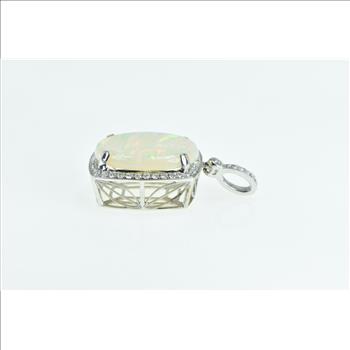 18K Massive Natural Opal 0.83 Ctw Diamond White Gold Pendant