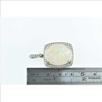 18K Massive Natural Opal 0.83 Ctw Diamond White Gold Pendant