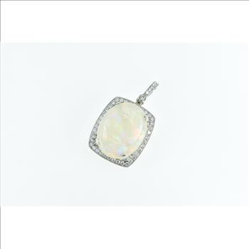 18K Massive Natural Opal 0.83 Ctw Diamond White Gold Pendant