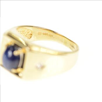 18K Men's Sapphire Diamond Retro Statement Yellow Gold Ring, Size 11