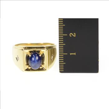 18K Men's Sapphire Diamond Retro Statement Yellow Gold Ring, Size 11