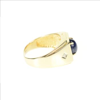 18K Men's Sapphire Diamond Retro Statement Yellow Gold Ring, Size 11