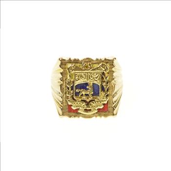 18K Men's Stag Heraldic Coat of Arms Statement Yellow Gold Ring, Size 10