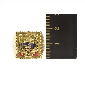 18K Men's Stag Heraldic Coat of Arms Statement Yellow Gold Ring, Size 10