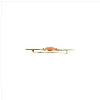 18K Middle Eastern Coral Diamond Accent Bar Yellow Gold Pin/Brooch