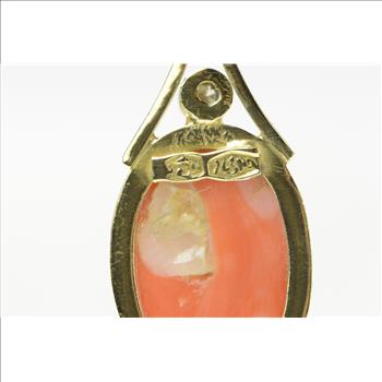 18K Middle Eastern Coral Diamond Accent Bar Yellow Gold Pin/Brooch