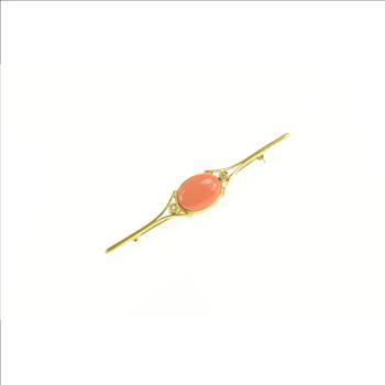 18K Middle Eastern Coral Diamond Accent Bar Yellow Gold Pin/Brooch