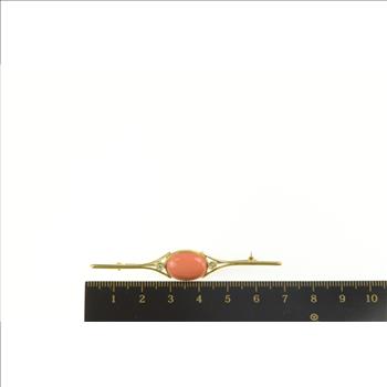 18K Middle Eastern Coral Diamond Accent Bar Yellow Gold Pin/Brooch