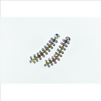 18K Multi Colored Sapphire Diamond Dangle White Gold Earrings