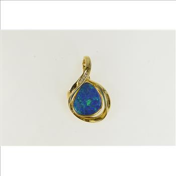 18K Natural Black Opal Diamond Loop Statement Yellow Gold Pendant