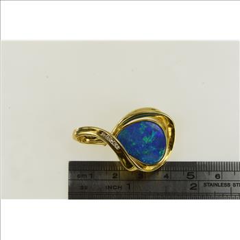 18K Natural Black Opal Diamond Loop Statement Yellow Gold Pendant