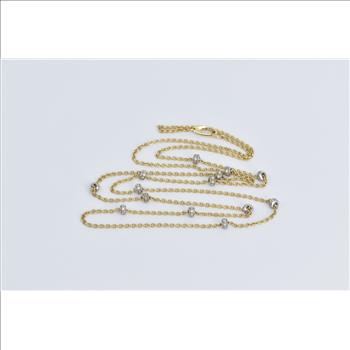 18K Natural Diamond Banded Cable Opera Chain Yellow Gold Necklace 18