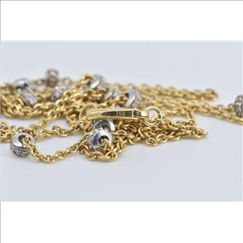 18K Natural Diamond Banded Cable Opera Chain Yellow Gold Necklace 18
