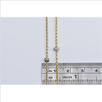 18K Natural Diamond Banded Cable Opera Chain Yellow Gold Necklace 18