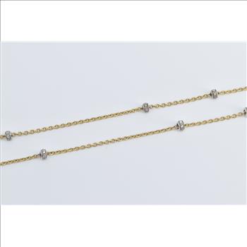 18K Natural Diamond Banded Cable Opera Chain Yellow Gold Necklace 18