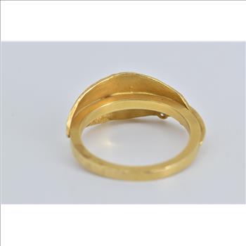 18K Natural Diamond Leaf Nature Motif Stacking Yellow Gold Ring, Size 7.25