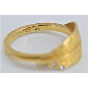 18K Natural Diamond Leaf Nature Motif Stacking Yellow Gold Ring, Size 7.25