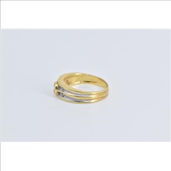 18K Natural Diamond Two Tone Classic Fashion Yellow Gold Ring, Size 3.5