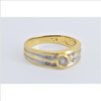 18K Natural Diamond Two Tone Classic Fashion Yellow Gold Ring, Size 3.5
