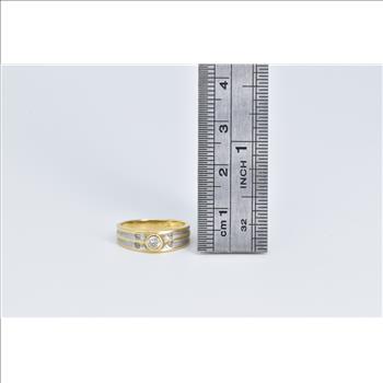 18K Natural Diamond Two Tone Classic Fashion Yellow Gold Ring, Size 3.5