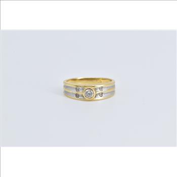 18K Natural Diamond Two Tone Classic Fashion Yellow Gold Ring, Size 3.5