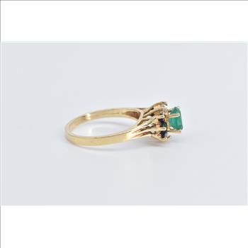 18K Natural Emerald Diamond Baguette Sapphire Yellow Gold Ring, Size 5