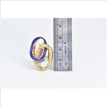 18K Natural Opal Ruby Blue Enamel Nugget Ovals Yellow Gold Ring, Size 7.5