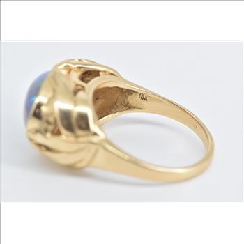 18K Natural Opal Vintage Leaf Palm Design Yellow Gold Ring, Size 8