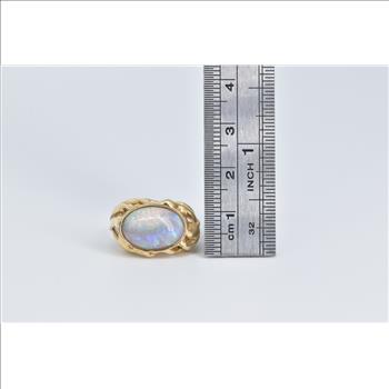 18K Natural Opal Vintage Leaf Palm Design Yellow Gold Ring, Size 8