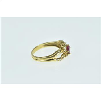 18K Natural Ruby Diamond Halo Engagement Yellow Gold Ring, Size 6.75