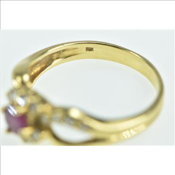 18K Natural Ruby Diamond Halo Engagement Yellow Gold Ring, Size 6.75