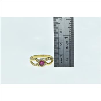 18K Natural Ruby Diamond Halo Engagement Yellow Gold Ring, Size 6.75