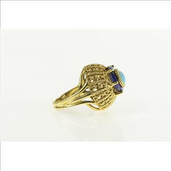 18K Opal Lapis Lazuli 1960's Domed Cocktail Yellow Gold Ring, Size 6.5