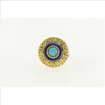 18K Opal Lapis Lazuli 1960's Domed Cocktail Yellow Gold Ring, Size 6.5