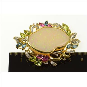 18K Opal Peridot Topaz Tourmaline Diamond Statement Yellow Gold Pendant